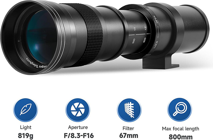 JINTU 420-800mm f/ 8.3 Manual Telephoto Zoom Lens (includes T-mount for Canon)