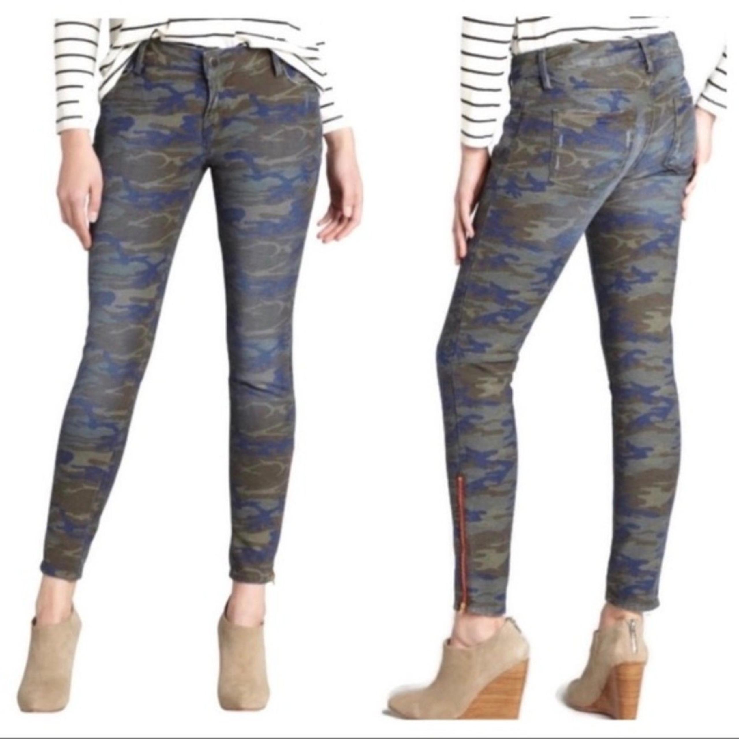 ETIENNE MARCEL Women's Mid Rise Camo Green Blue Ankle Skinny Jeans Size 28