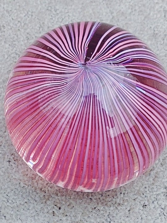 Pretty Handblown Glass Paperweight Pink and Lilac Fireworks./Floral Design