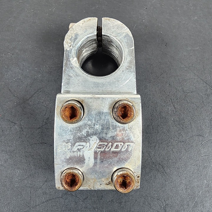 Fusion BMX Bike Stem 4-Bolt Clamp Silver Aluminum Rusted Screws Vintage