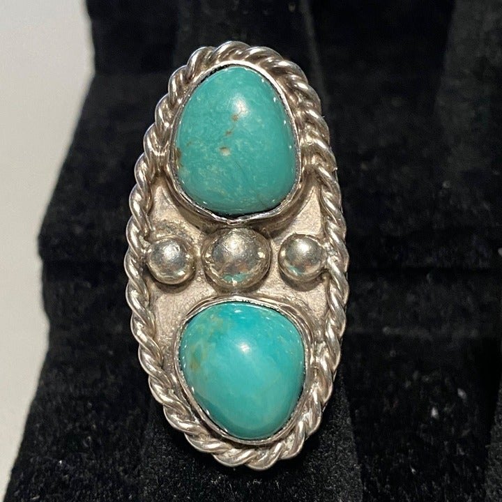 Ring Kingman Mine Turquoise Size 5 AF Maker Mark Possibly Native Vintage Jewelry