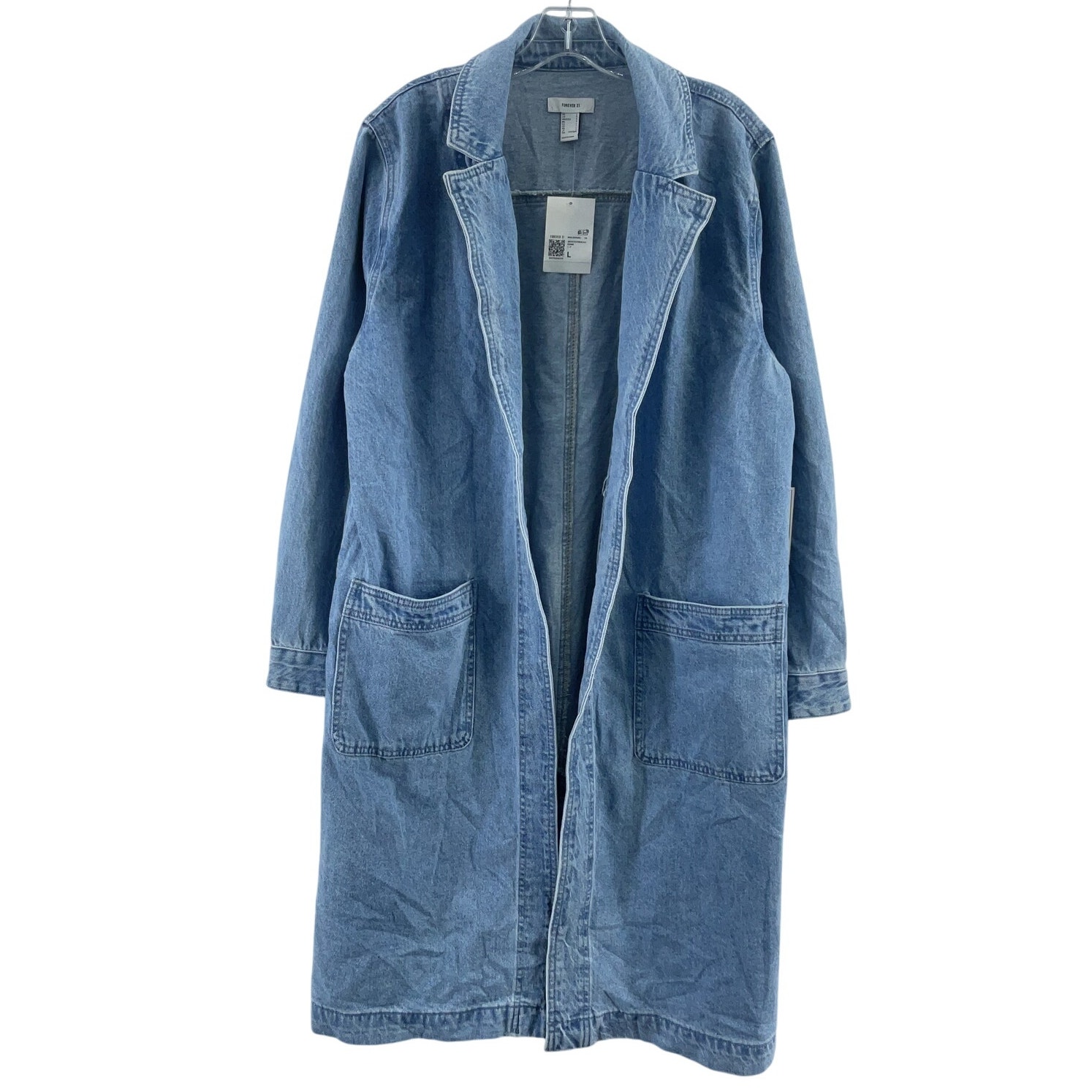 Forever 21 Blue Denim Duster Trench Coat Cotton Women’s L NWT