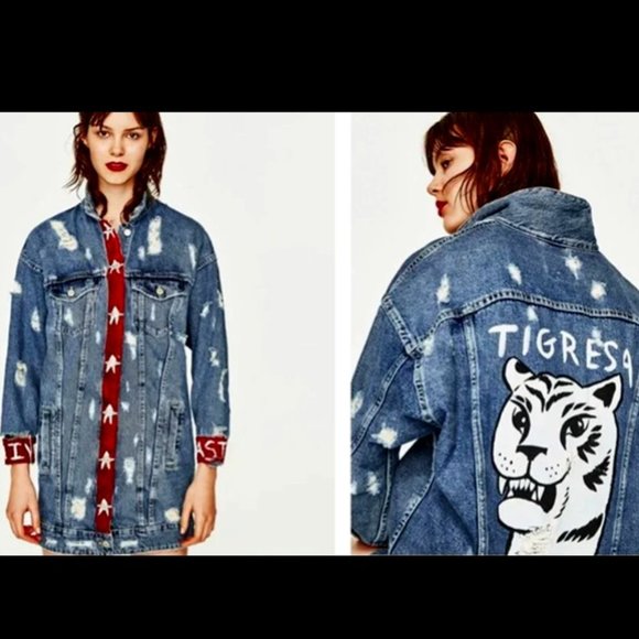 KILLER DESING Tigresa Oil On Denim Distressed Jacket by Mercedes Bellido