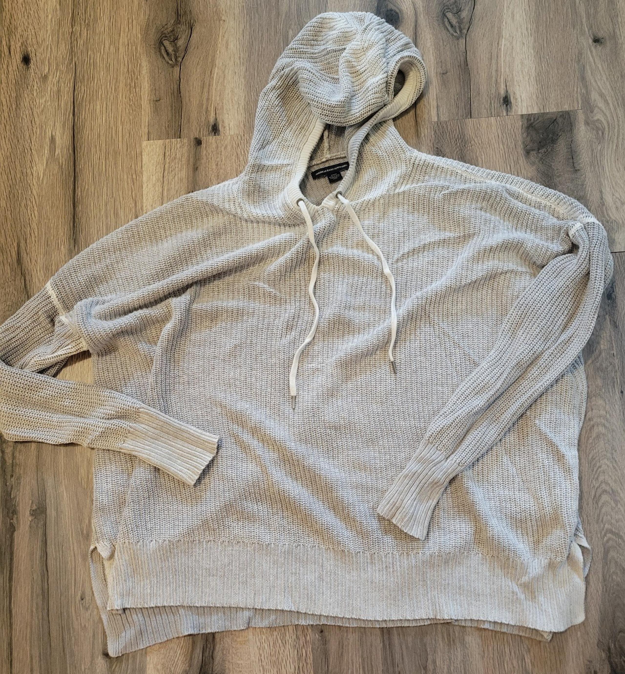 American Eagle Womens Grey Pull Over Hooded Sweater Size Medium