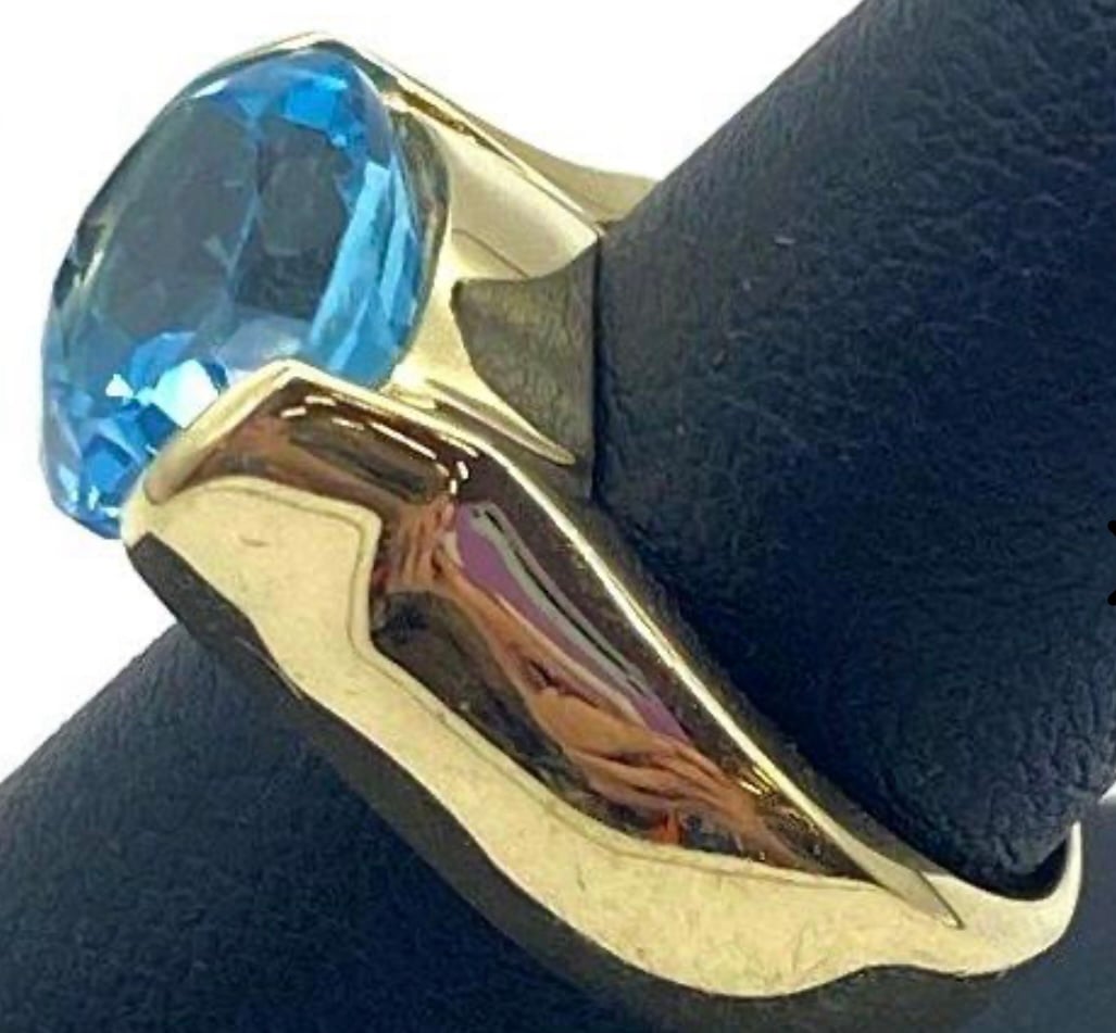 14K solid gold ring with Swiss Blue topaz