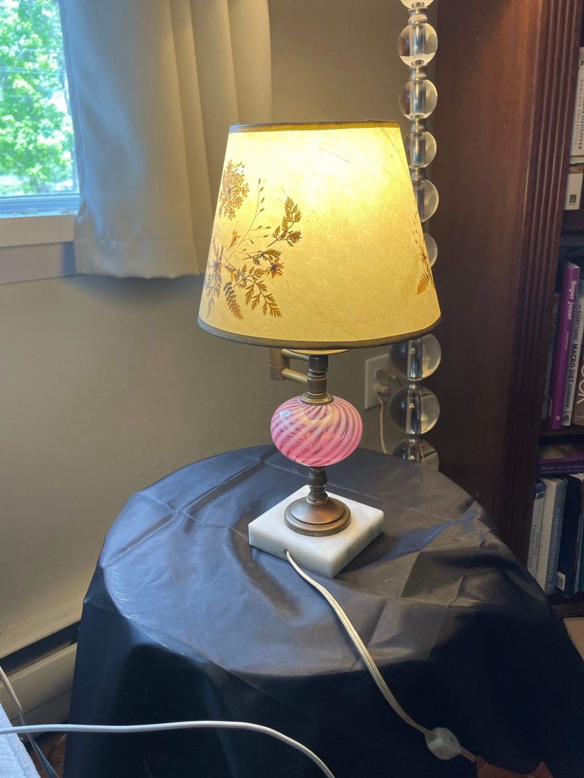 Vintage Fenton Art Glass Articulating Lamp w Marble Base 16 X 4.5”