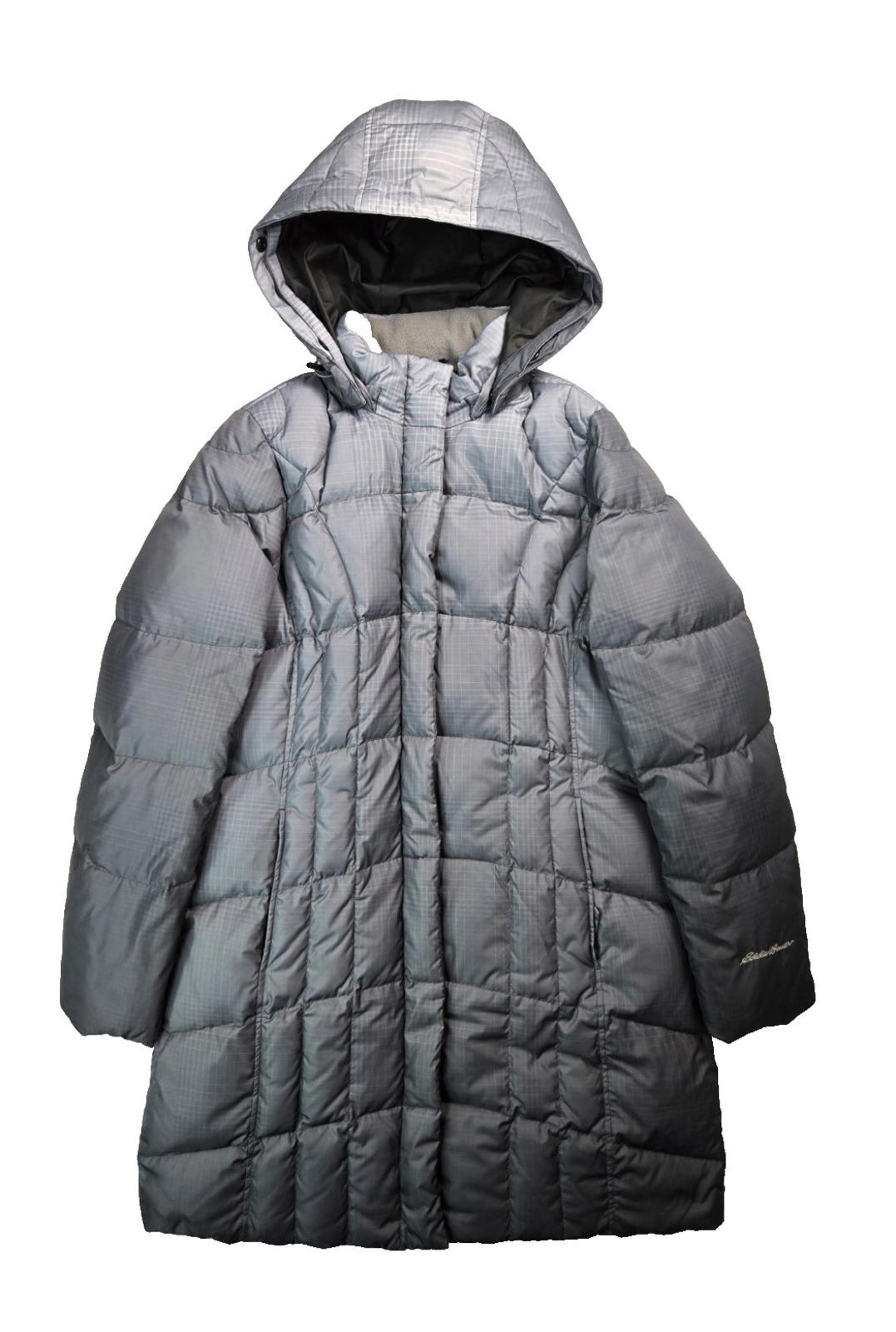 Eddie Bauer Silver Goose Down Quilted Hooded Long Puffer Jacket Womens Large L