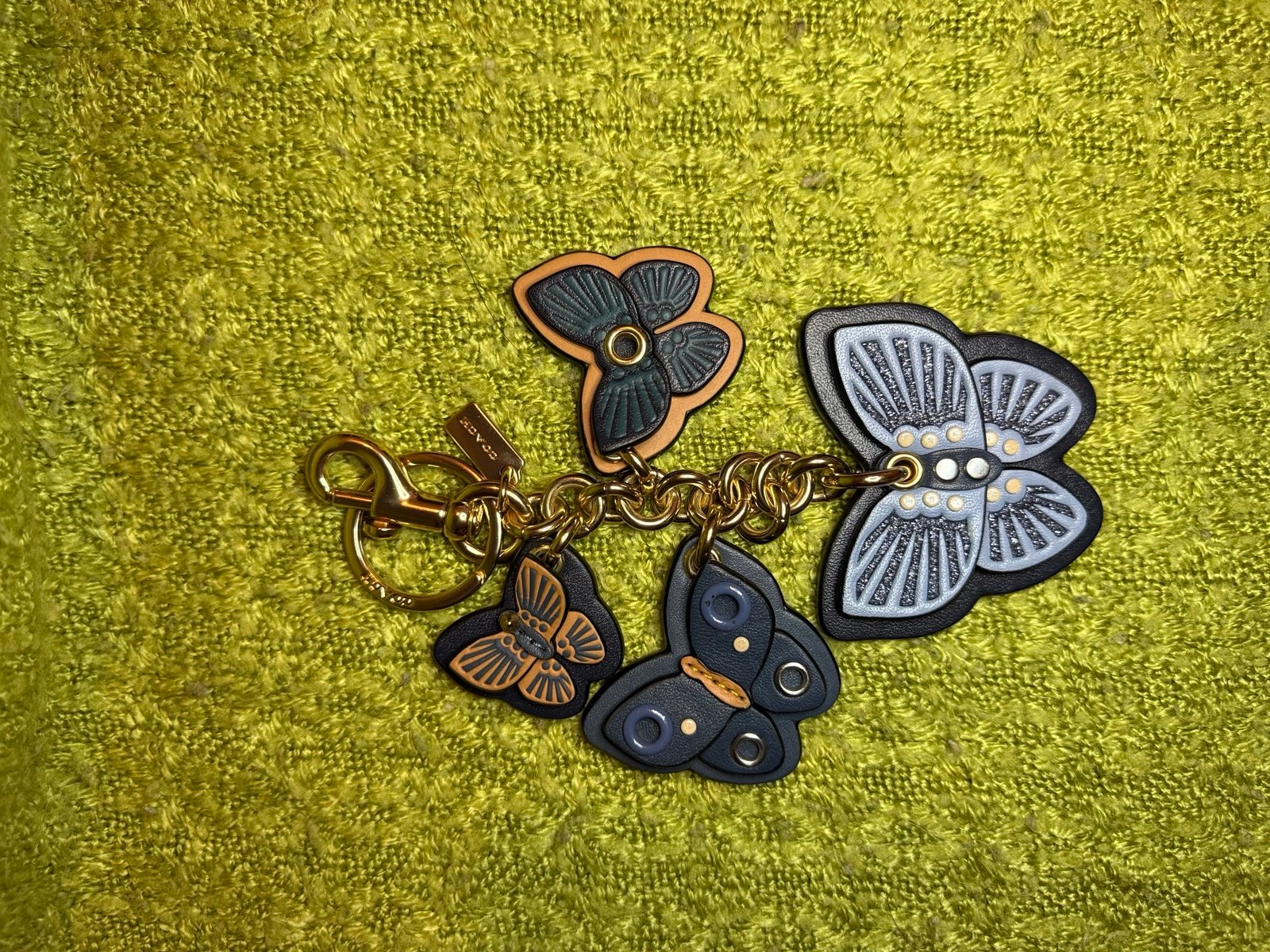 Coach Butterfly Cluster Bag Charm Keychain Fob Denim Blue Leather