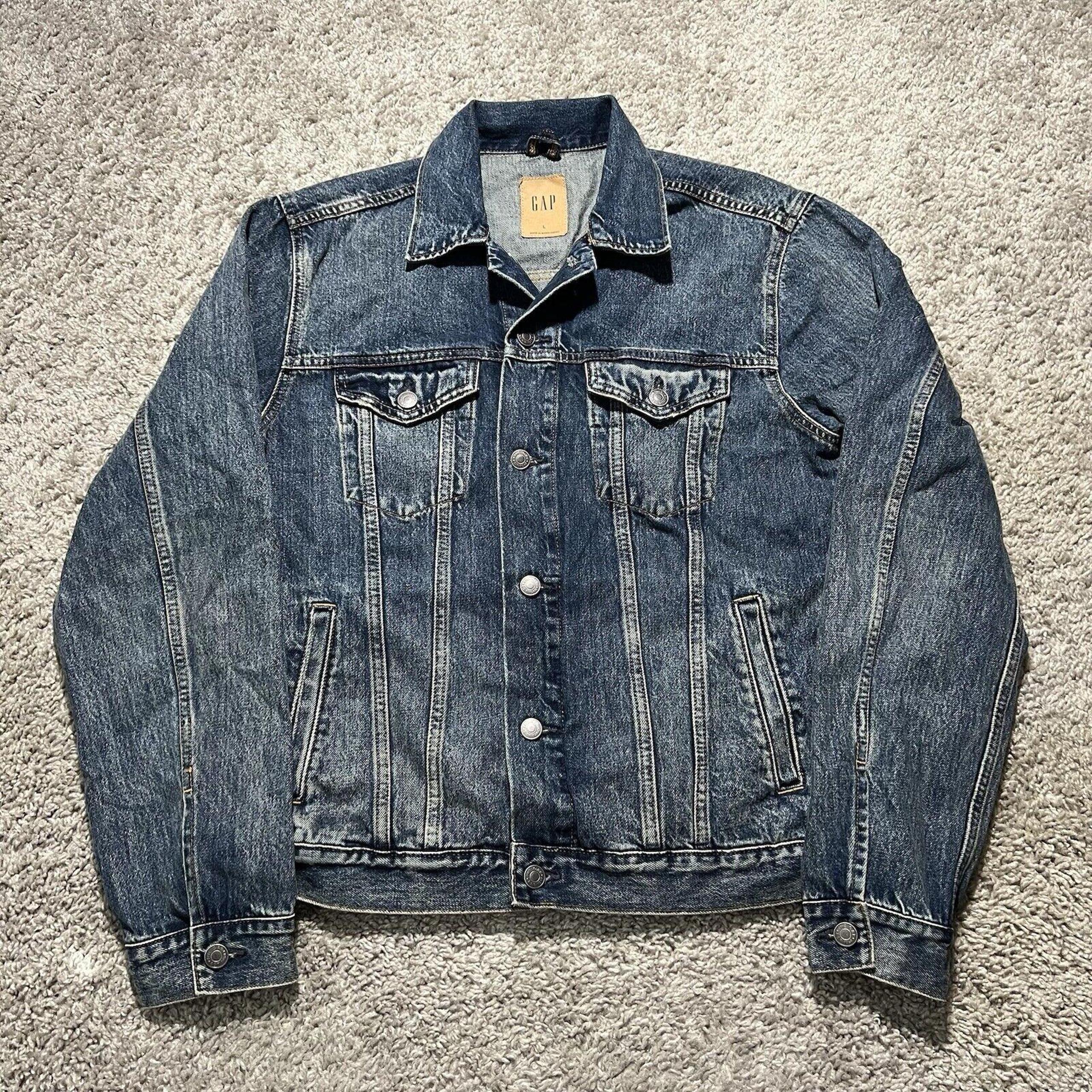 GAP Y2k Trucker Denim Jacket Mens Large Button Up Medium Wash Retro EUC