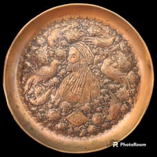 Magnificent Antique Copper Plate Tray Intricate Hand Tooled Hammered