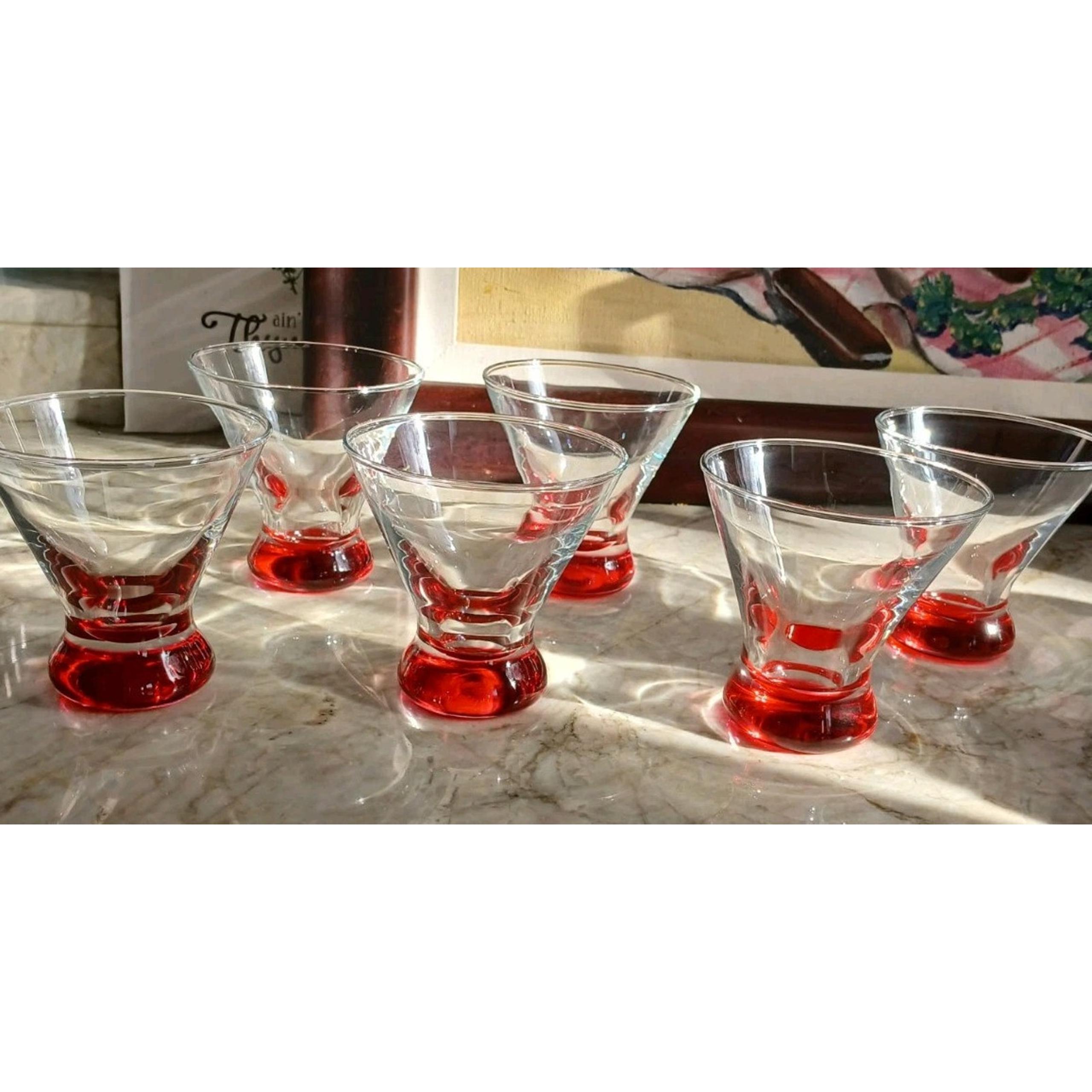 6 Red Hots Shot Martini Glasses Dizzy Coctail Cosmo Cordial Holiday Party Glam