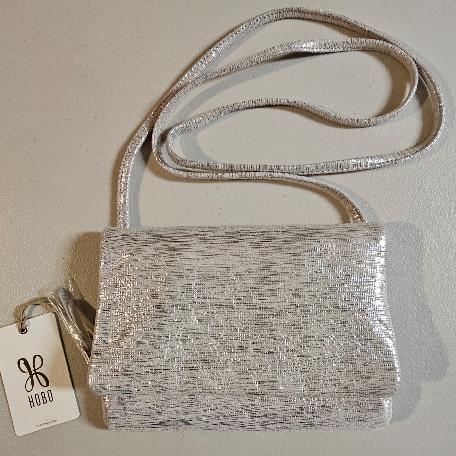 Hobo Mari Crossbody in Silver Metallic Leather
