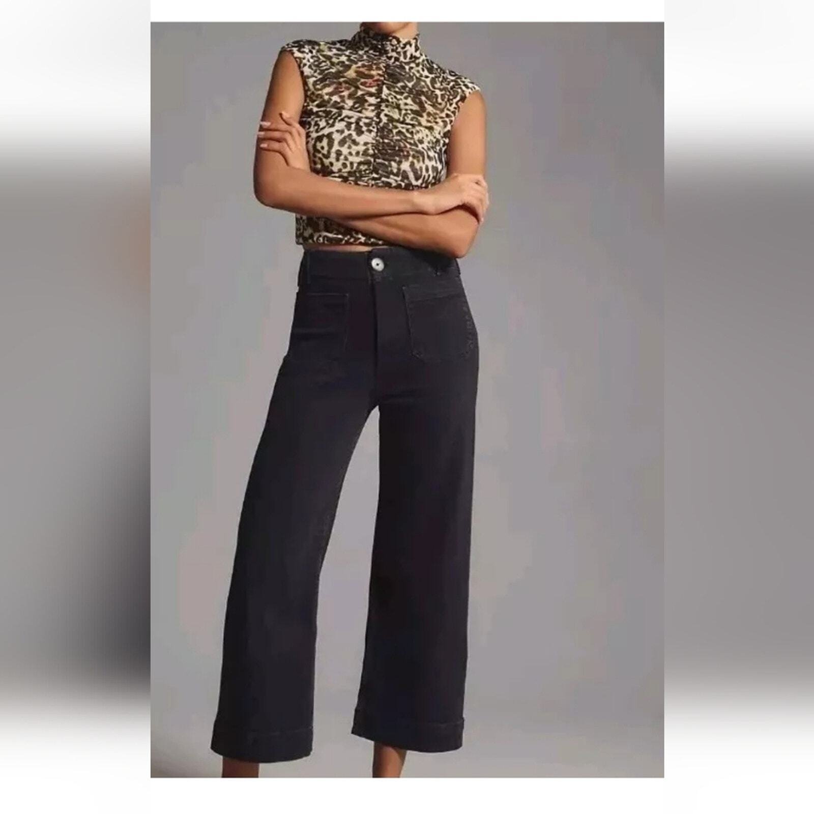 Maeve By Anthropologie The Colette Denim Cropped Wide Leg Jeans Black Sz 30