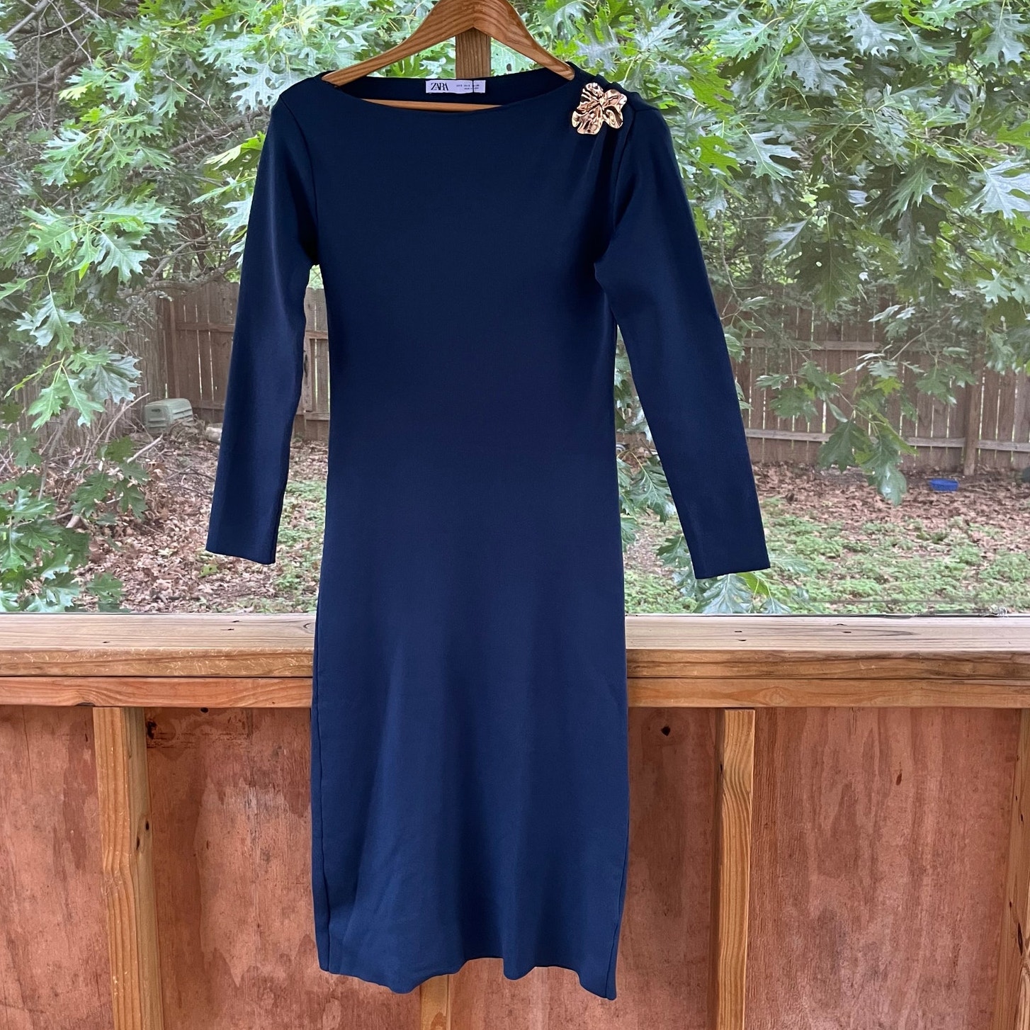 Zara Women's Plain Knit Midi Dress Duck Blue Size S. NEW