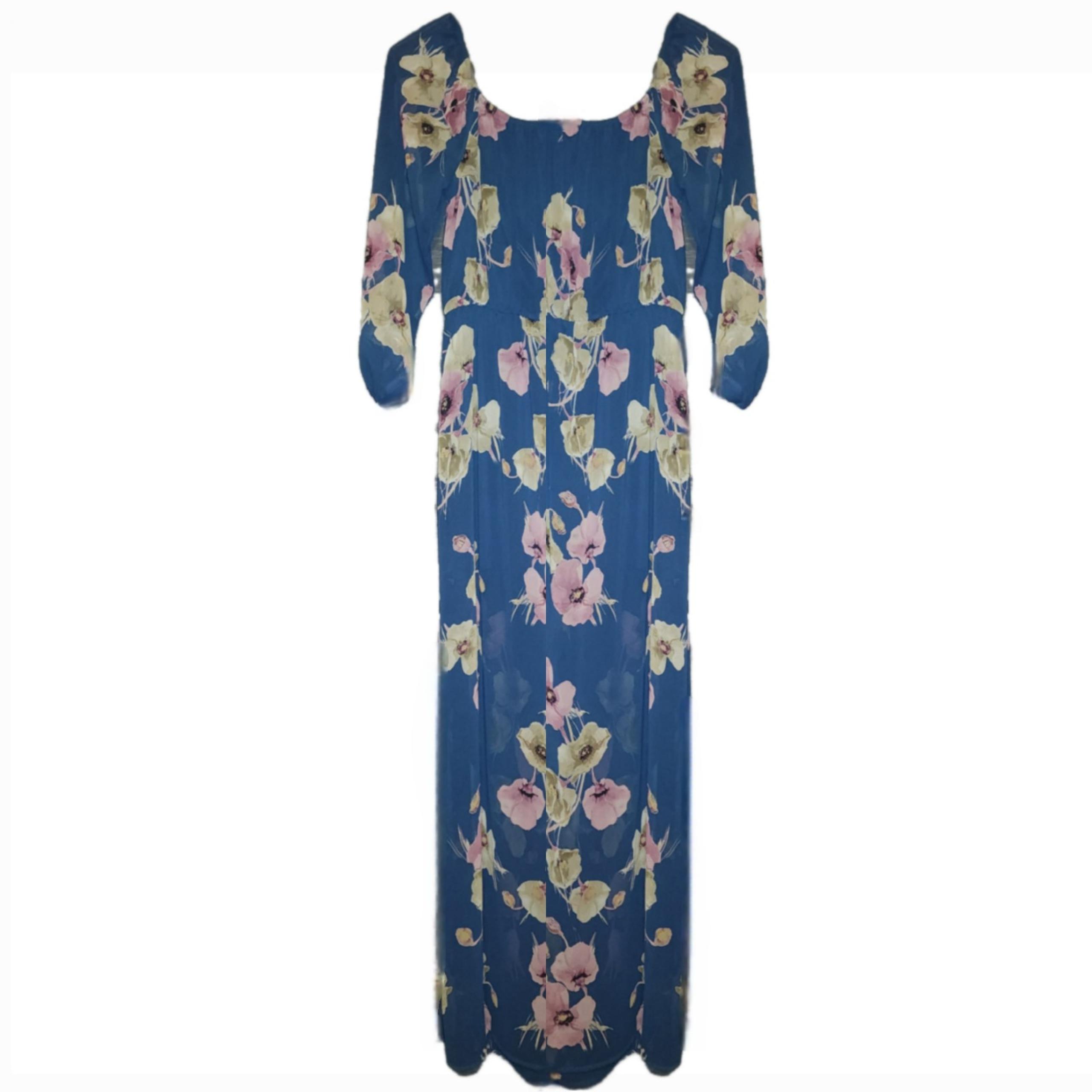 Floral Maxi with Sheer Overlay, Under Dress by Peach Love California, Size Small