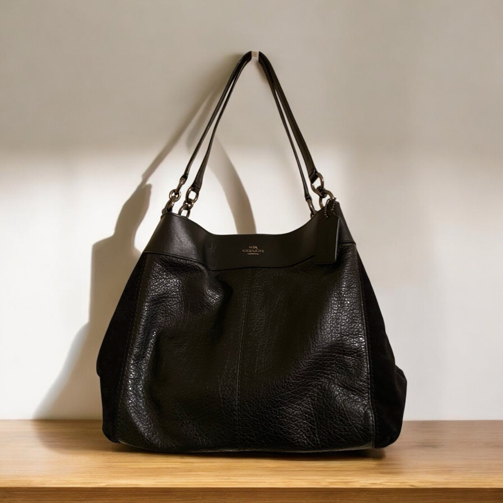 Coach Lexy F13949 Black Pebbled Leather & Suede Shoulder Bag w/ Crossbody Strap