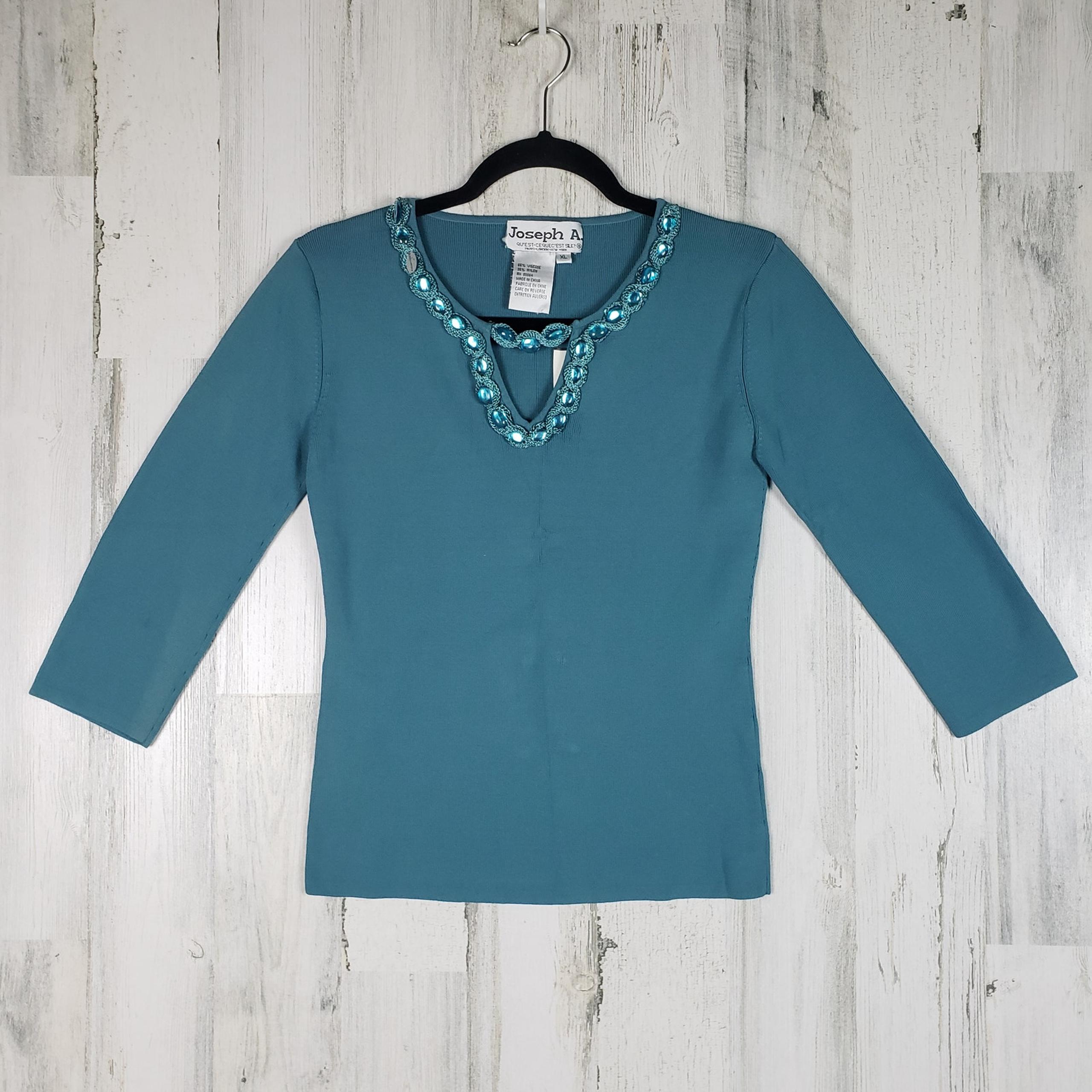 NWT Joseph A Embellished Knit 3/4 Sleeve Stretchy Top Women's Size XL