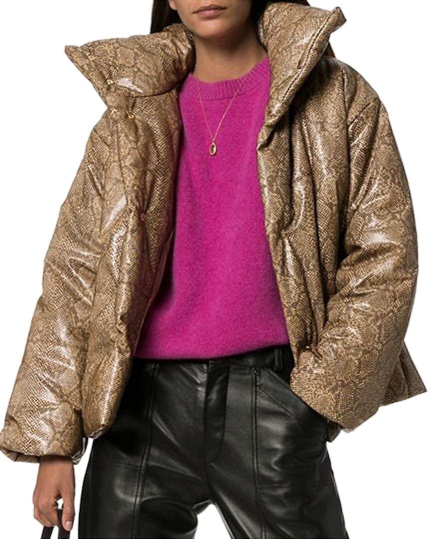 Nanushka Snake Skin Print Puffer Coat Jacket Size L