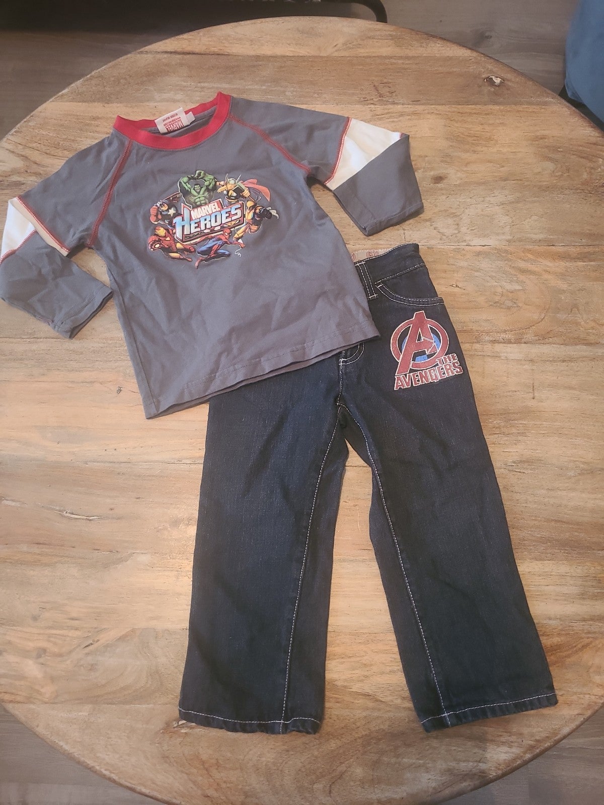 Avengers shirt/jeans 2t marvel heros hulk spiderman thor set baseball hat