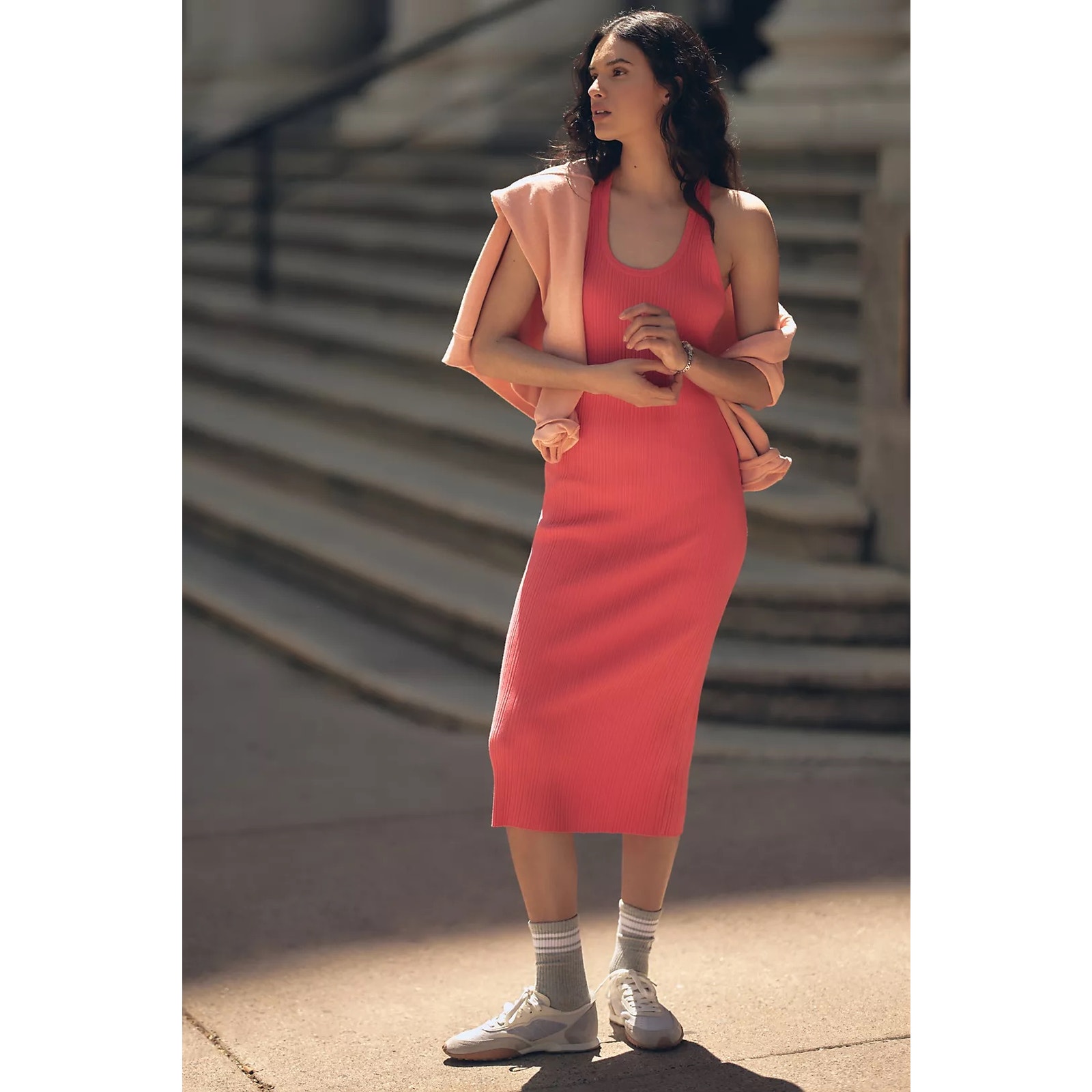 Anthropologie NWT Sweaty Betty Pink Resort Rib Tank Midi Dress Size Large