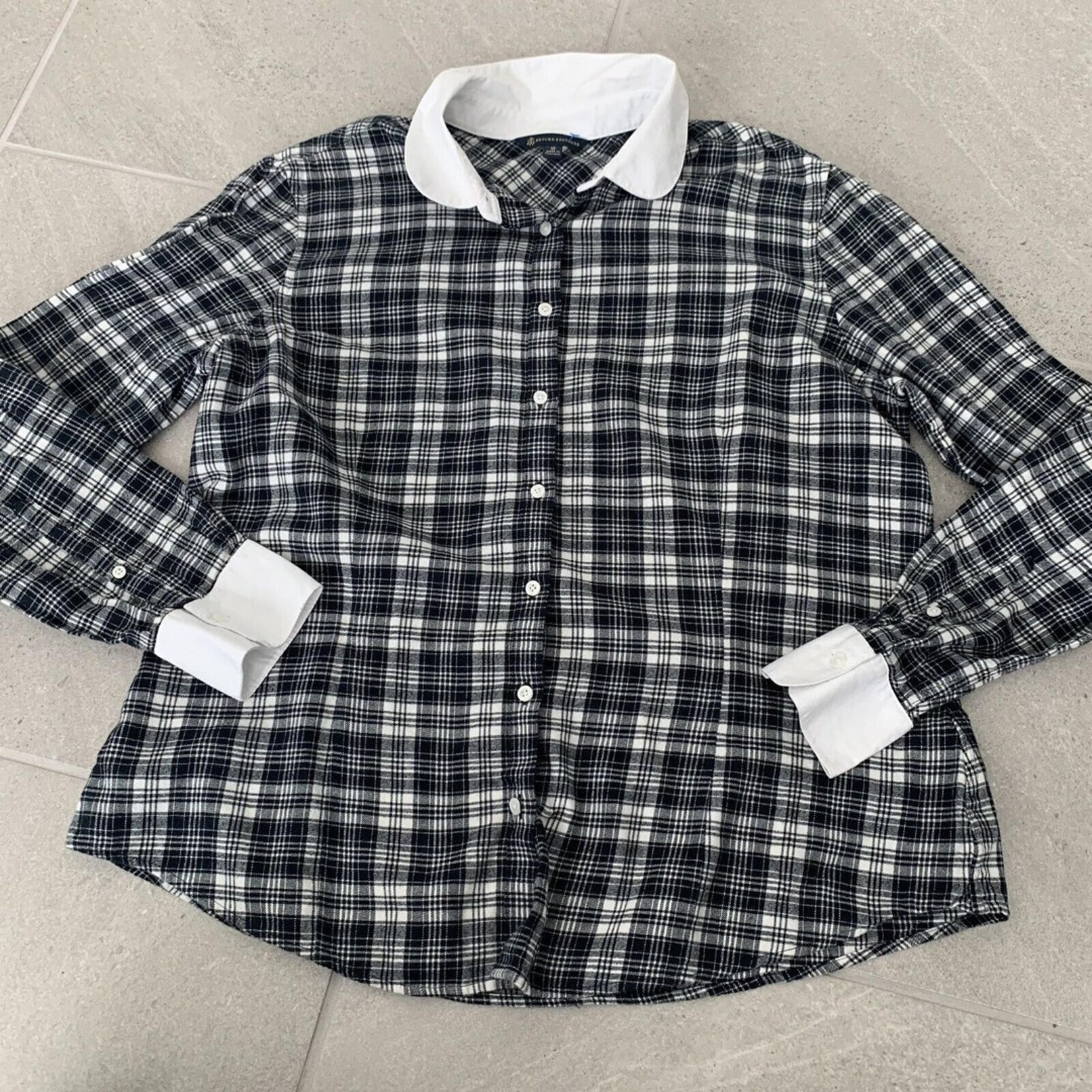 Brooks Brothers Girls Flannel Collared Button Down Shirt Size 16 Black White