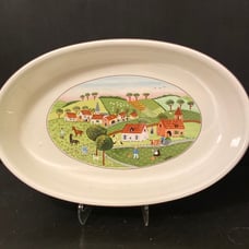 Extra Large VILLEROY & BOCH DESIGN NAIF 14.75 Oval Baker - Country Scene Laplau