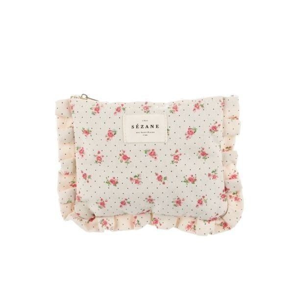 SEZANE Floral Zipper Multi Use Cosmetic Pouch Cream & Pink