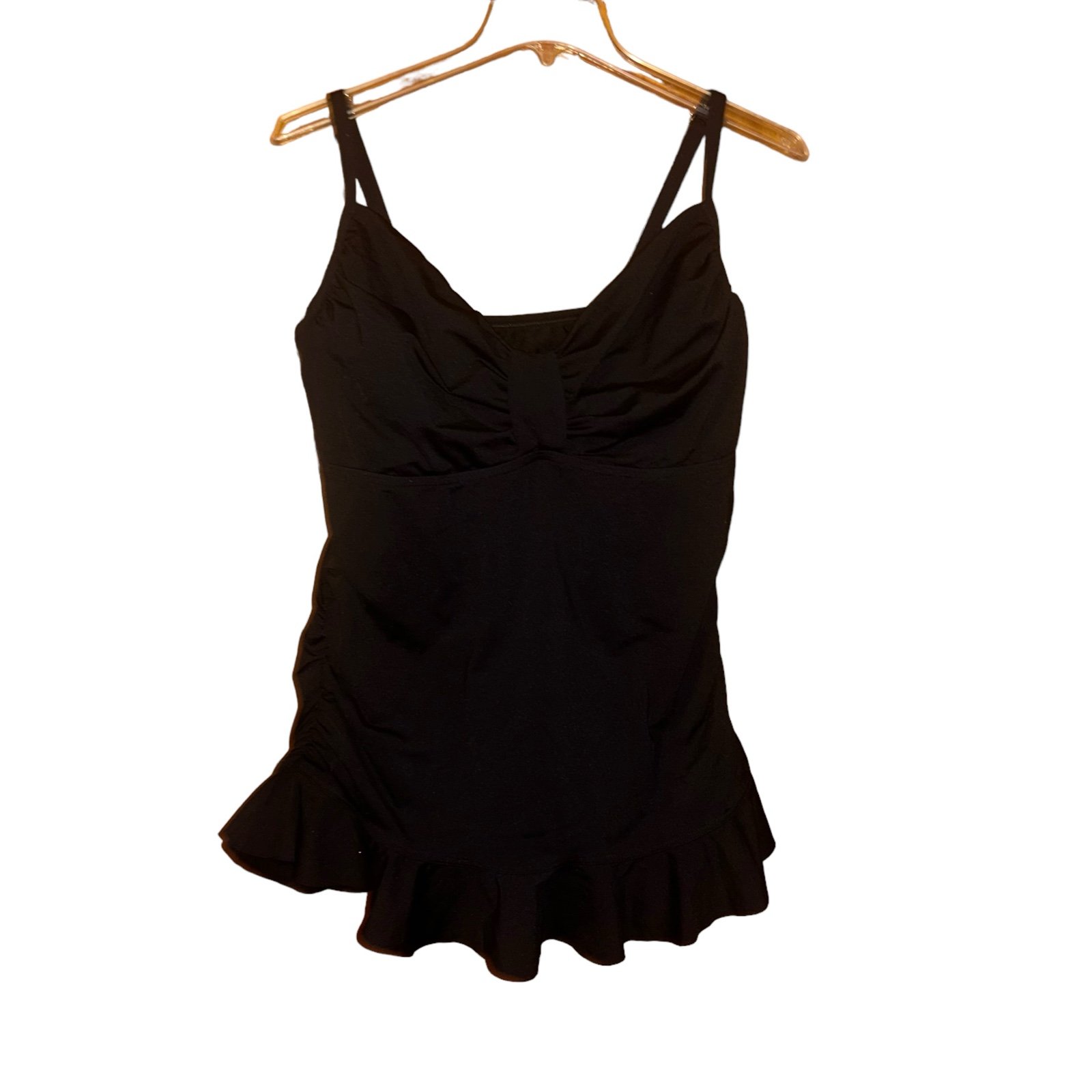 Lands end black Swim Top Ruffle Hem Swimwear Tankini Swimsuit Top only size 12