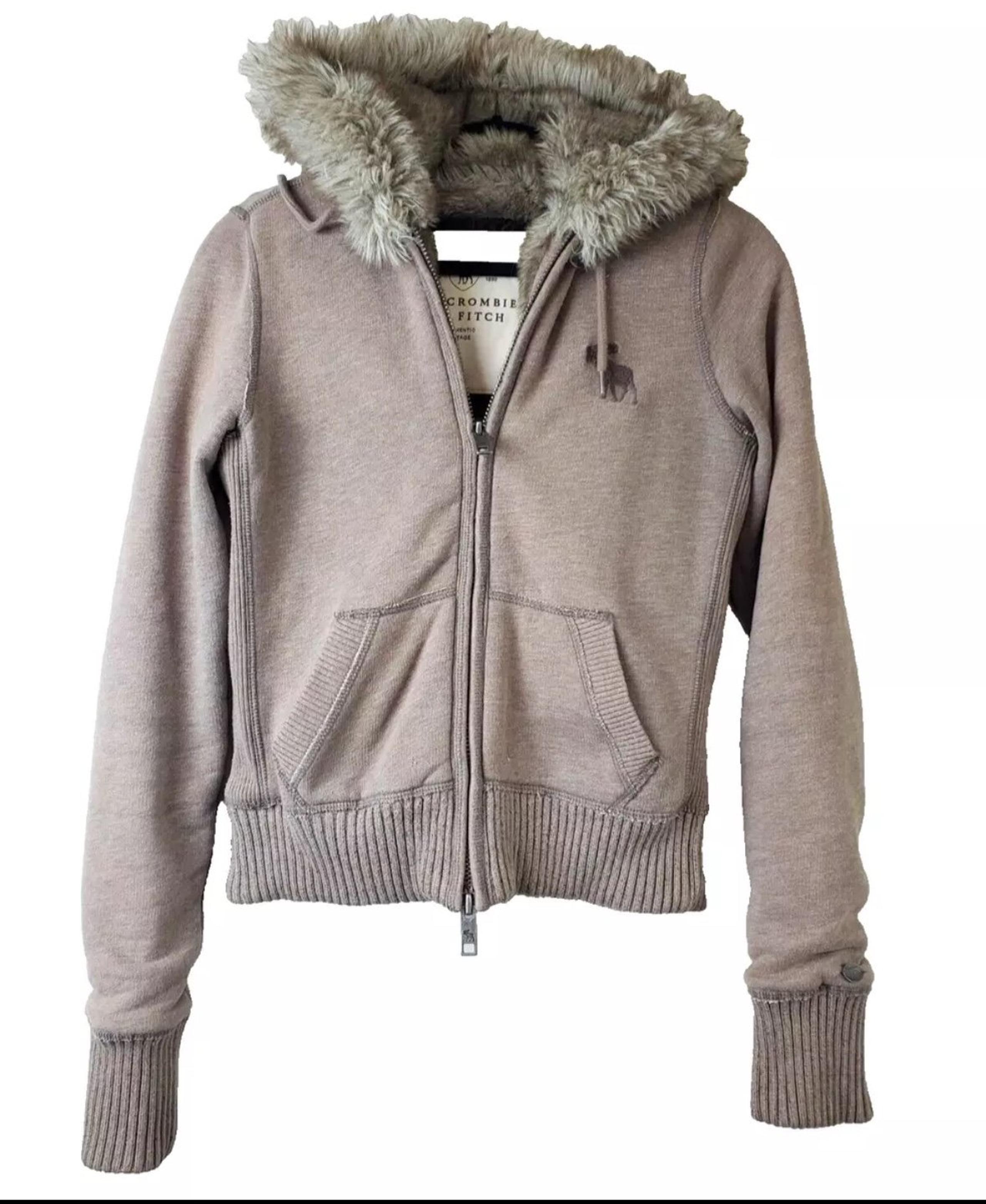 Y2K vintage brown Abercrombie and fitch faux fur zip up hoodie