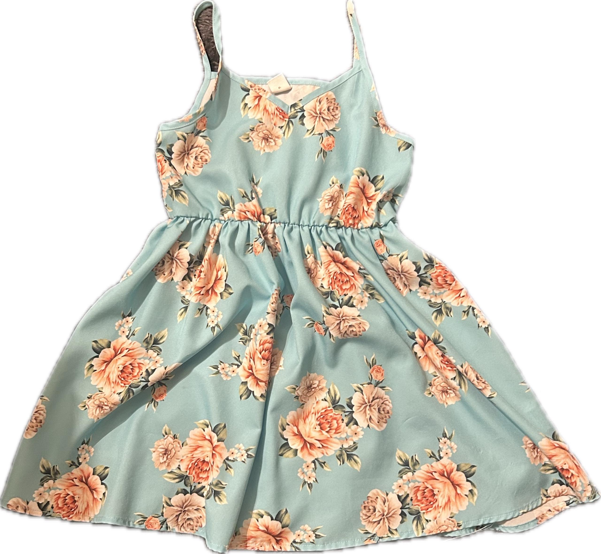 SHEIN girls 6 teal & pink floral dress