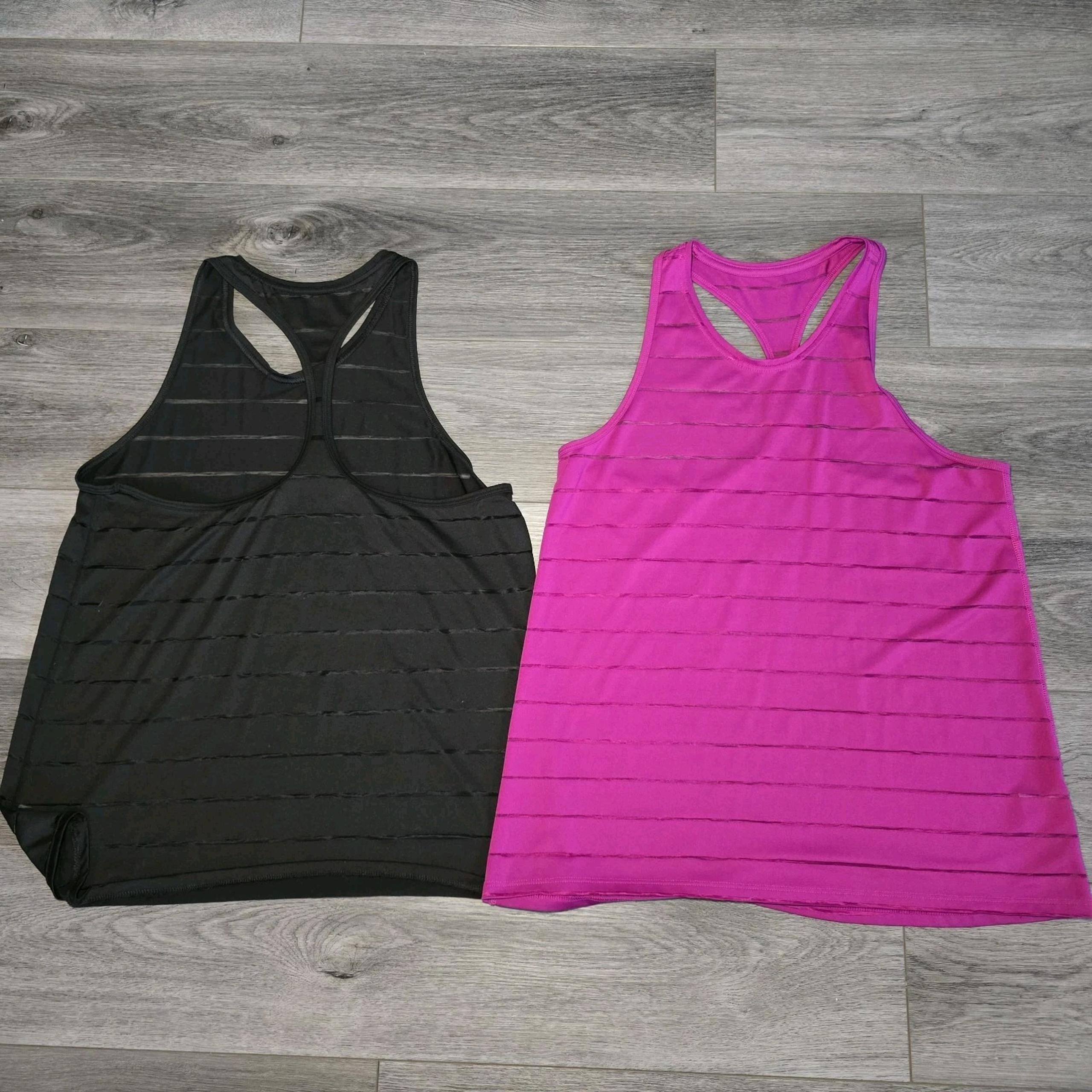 Set Of 2 Athletic Works Tank Top Womens Large Sheer Striped Racerback Havana