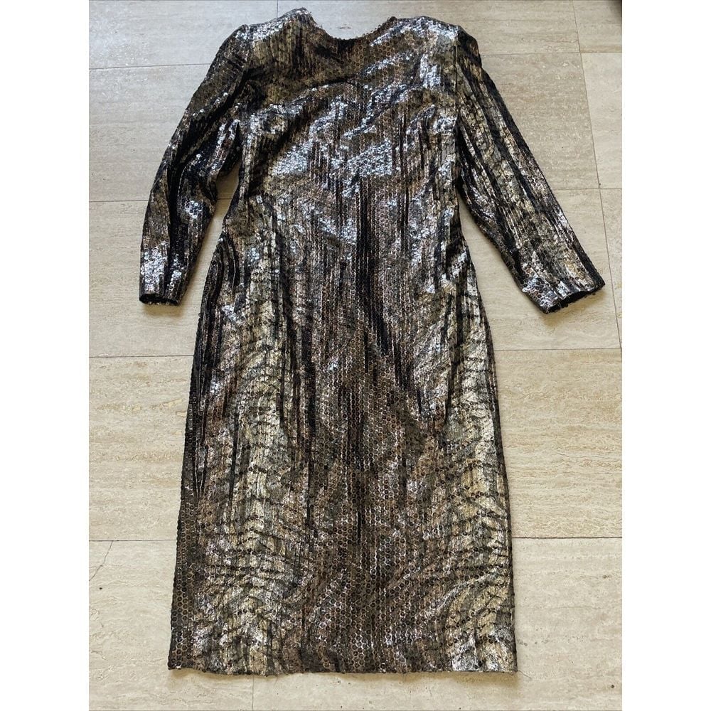 Vintage Womens Party Holiday Dress Jackie Bernard Eklektic Size 16 Gold Sequin
