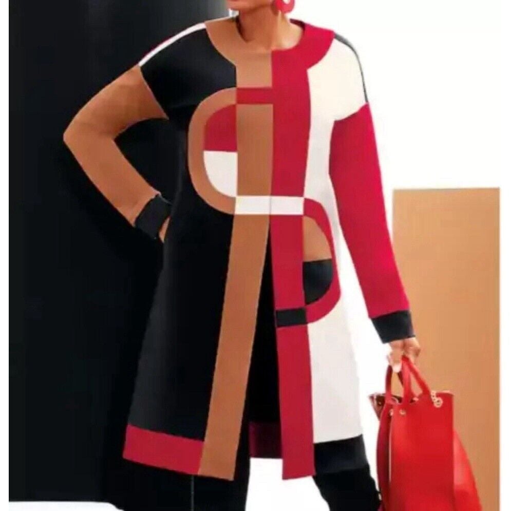 Ashro Color Block Crush Akello Jacket Cardigan Womens 1X Retro Art To Wear Y2K