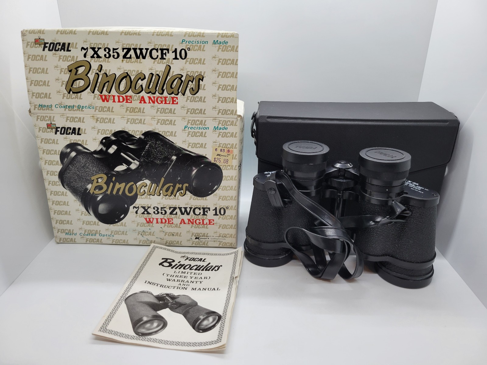Focal 7x35 Field Binoculars Siam Cat Optics Vintage Case Box Caps Instructions