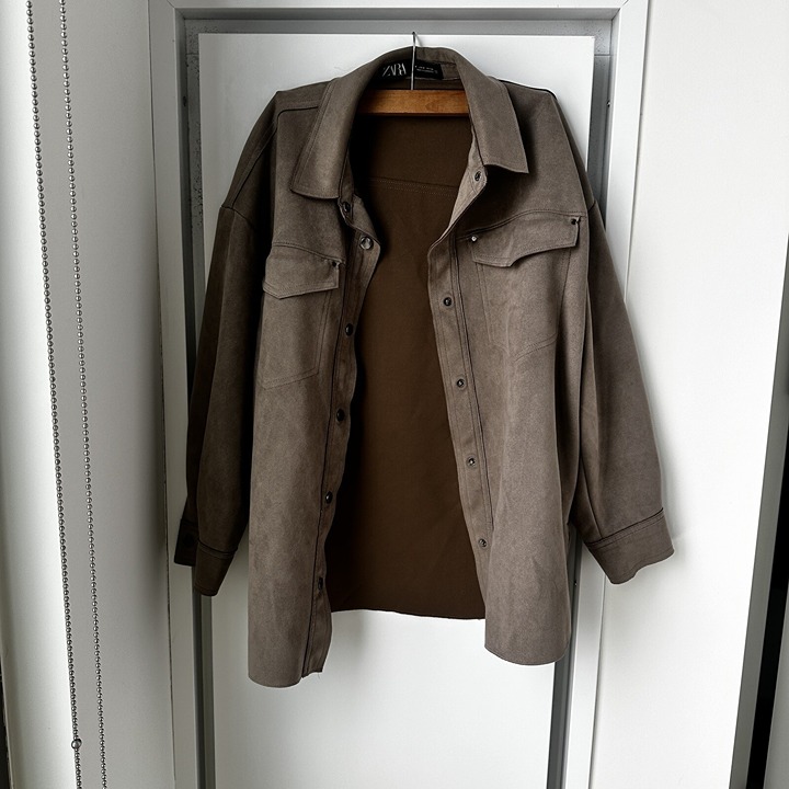 Zara Brown Suede Buttoned Jacket Women's Size M | Classic Fall Outerwear