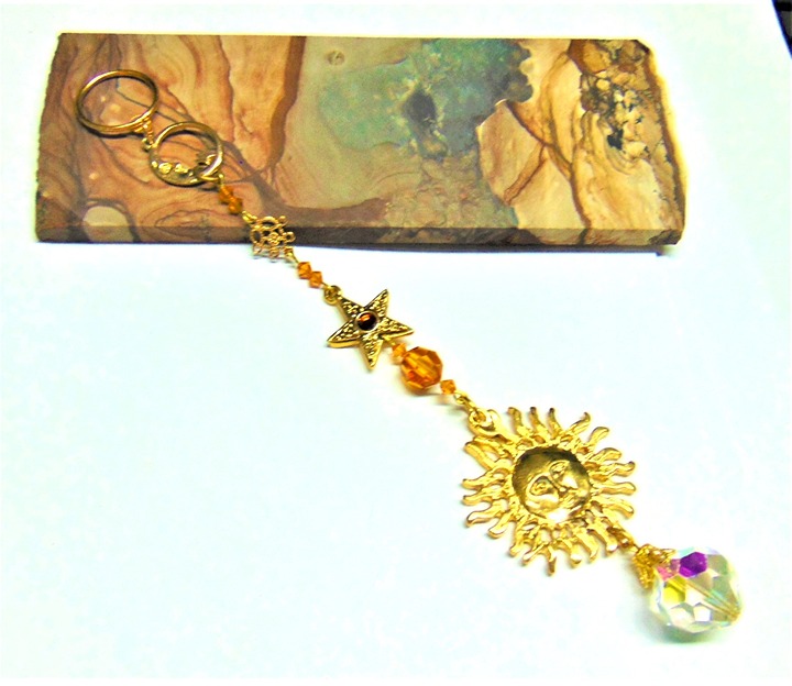 Suncatcher Made w Vintage Swarovski Citrine Crystal Star Sun Moon BeadRage