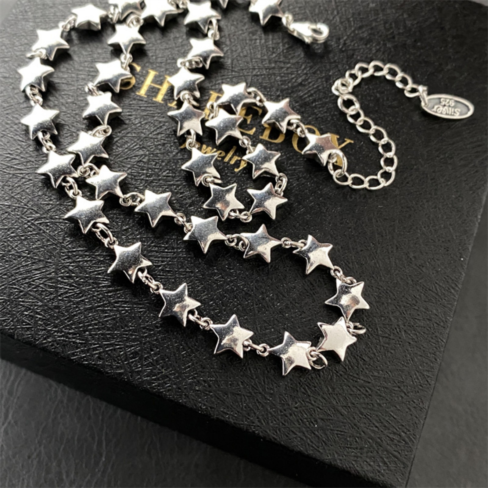 New s925 sterling silver star stitching sweater necklace female senior design se