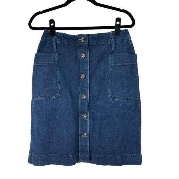 Loft Dark Wash Full Button Front Denim Jean Skirt Sz 8 Women’s