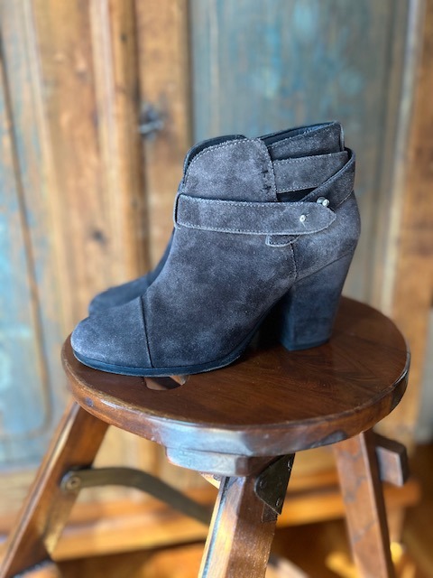 Rag & Bone Suede Harlow Buckle Dark Gray Booties 38