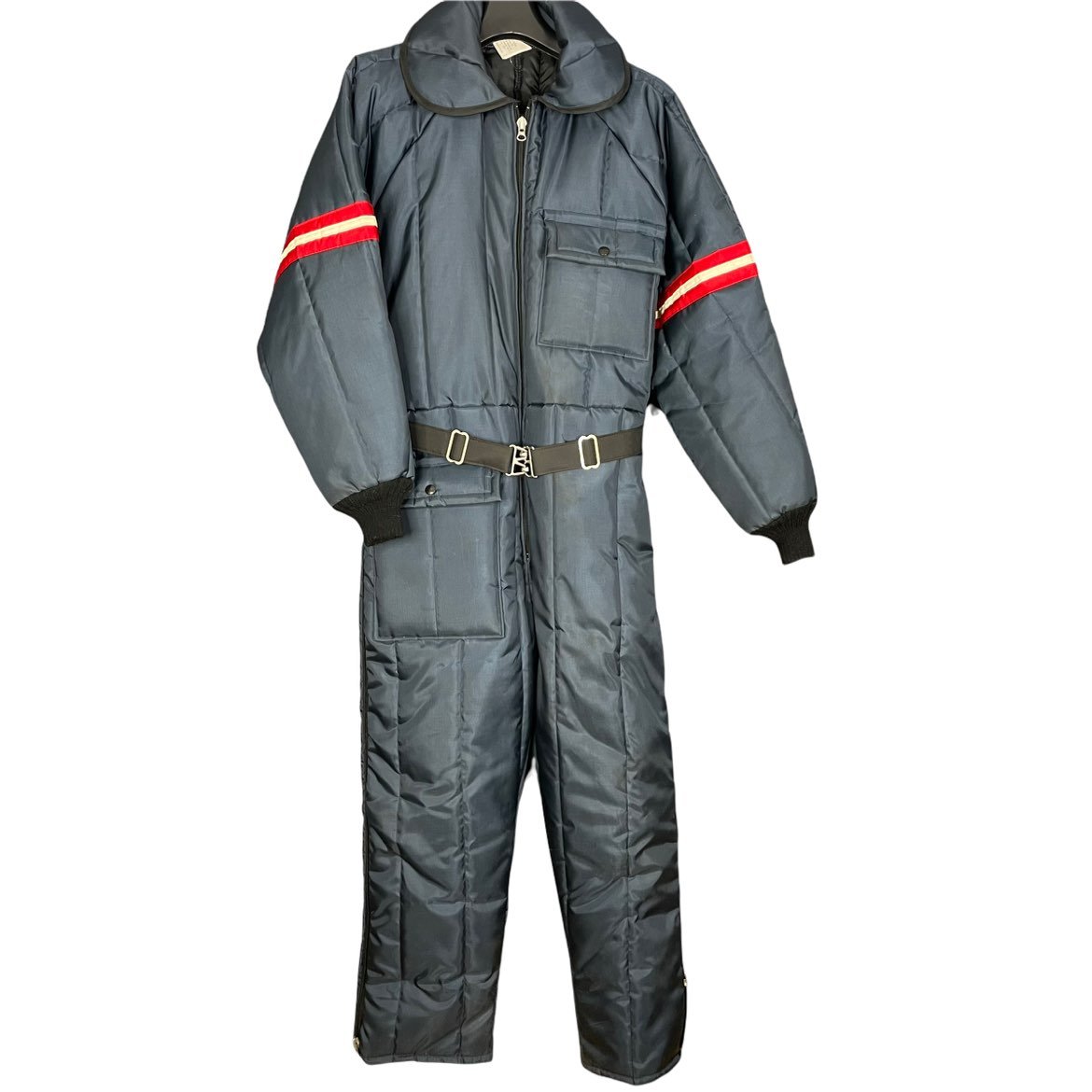 Vintage Walls Blizzard Snowsuit Ski_Retro Stripe_Blue_Belted_Mens S / Woman’s M