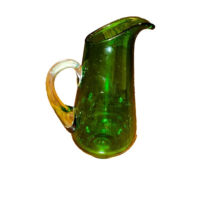 Vintage Forest Green Hand Blown Art Glass Pitcher blenko