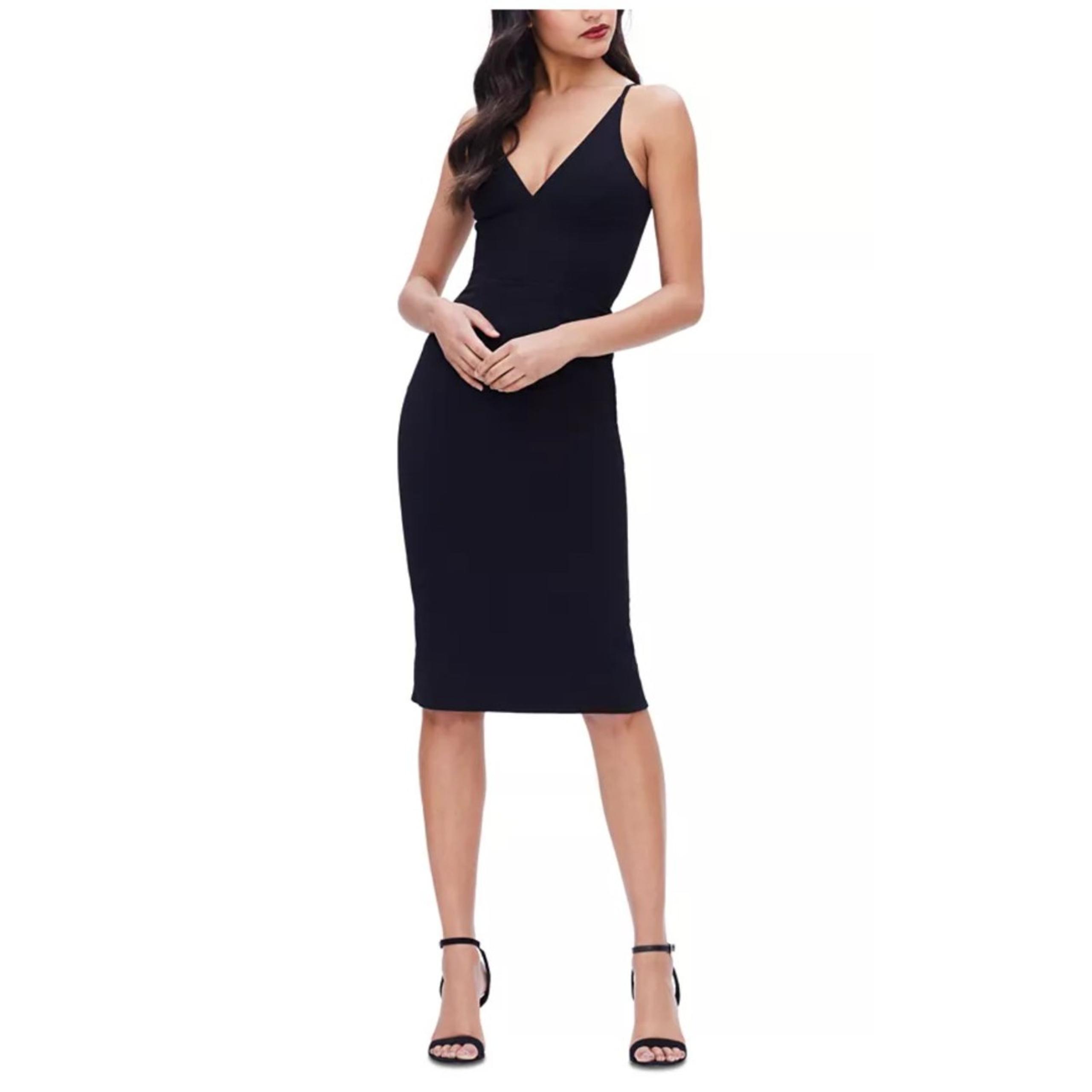 Dress the Population Women's Lyla Plunging Sleeveless Fitted Midi Sheath Dress S