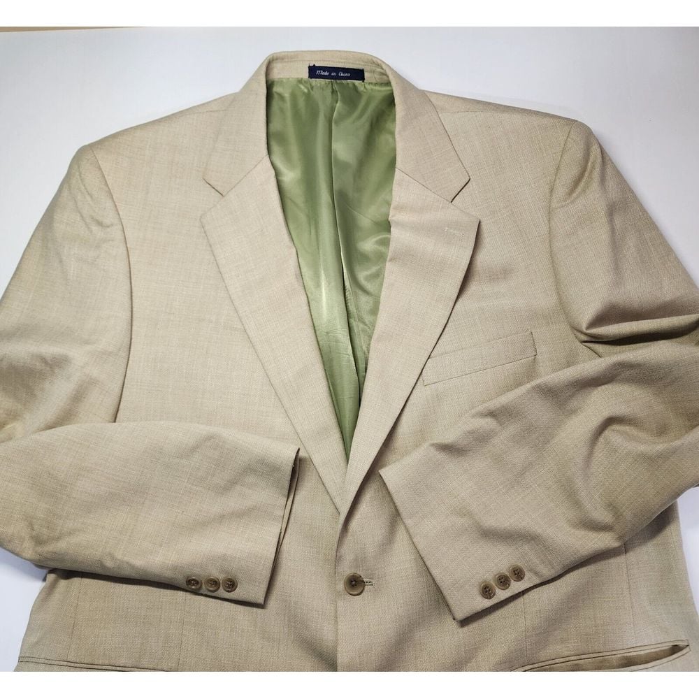 Alan Flusser Mens Size 48L Beige/Tan Polyester/Viscose Blazer