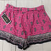 sz 0 New JUICY COUTURE Silk pink hilt boho paisley shorts tie belt summer