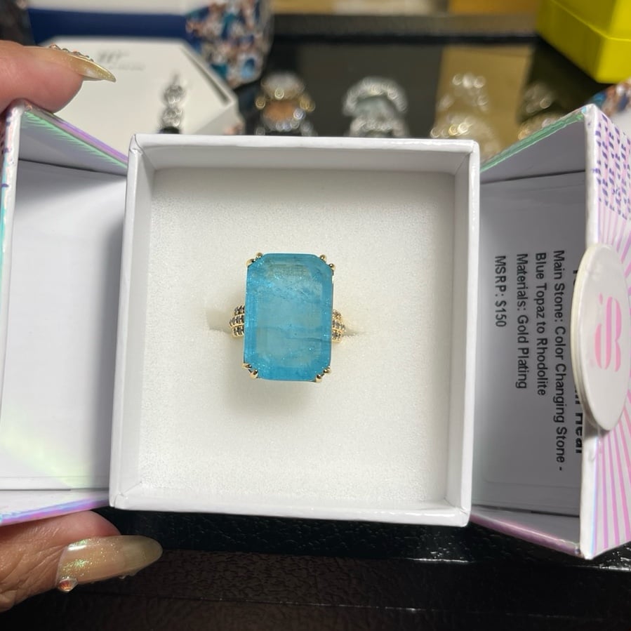 Ring Mental Health Awareness in gold with Blue Topaz to Rhodolite stone size 5