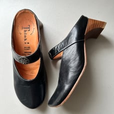 THINK! Unique Whimsical Black Leather Heeled Mules Women’s Size 5.5