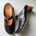 THINK! Unique Whimsical Black Leather Heeled Mules Women’s Size 5.5