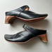 THINK! Unique Whimsical Black Leather Heeled Mules Women’s Size 5.5