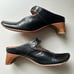 THINK! Unique Whimsical Black Leather Heeled Mules Women’s Size 5.5