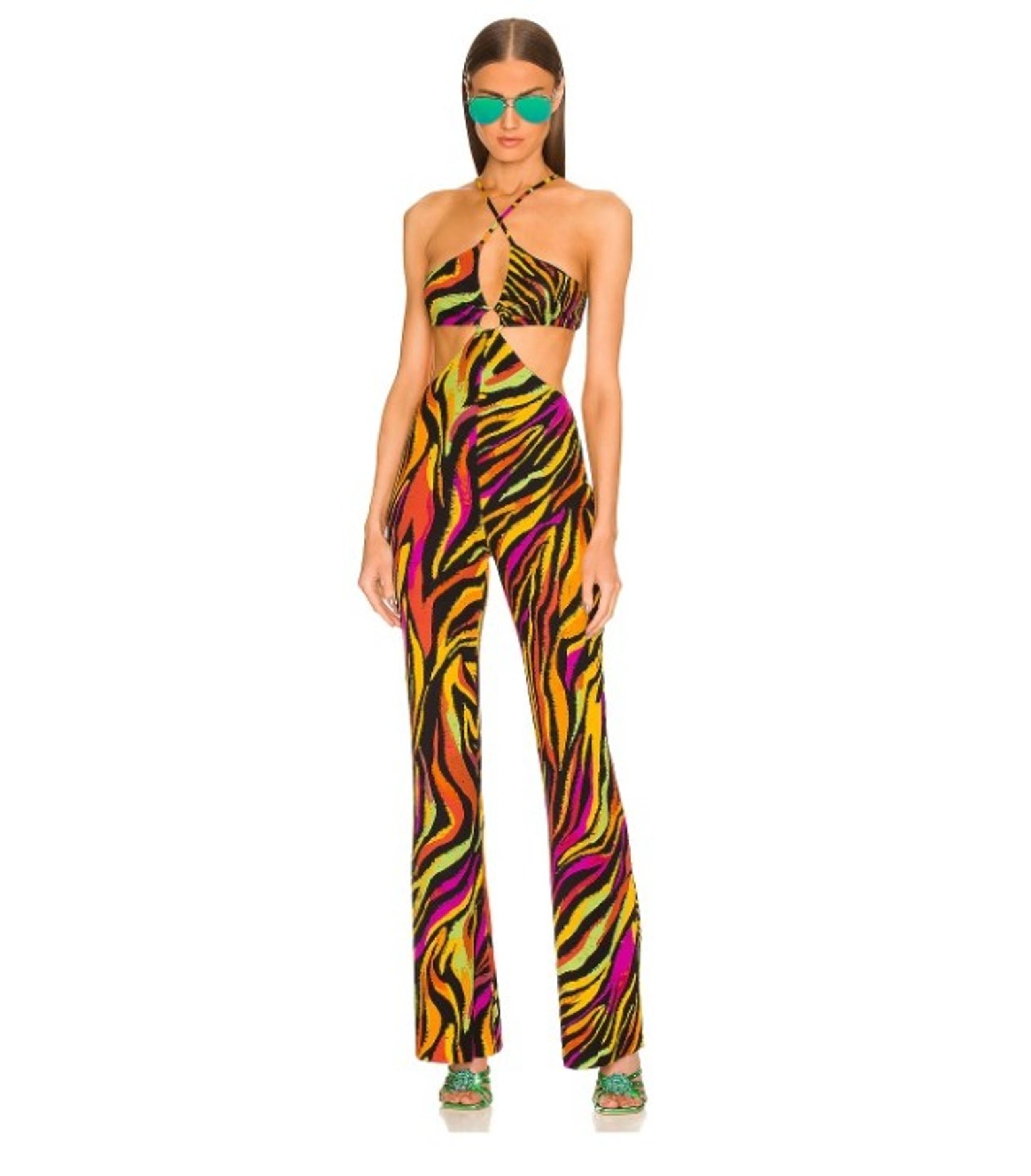 Revolve Dundas X Women's Carmen Jumpsuit Black Zebra Multicolor US Size XS - NWT